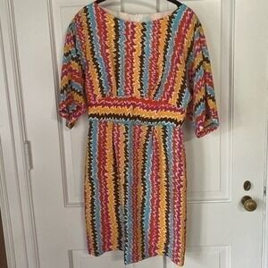 Trina Turk Multicolor Zig-Zag Print 100% Silk Dress Size 6